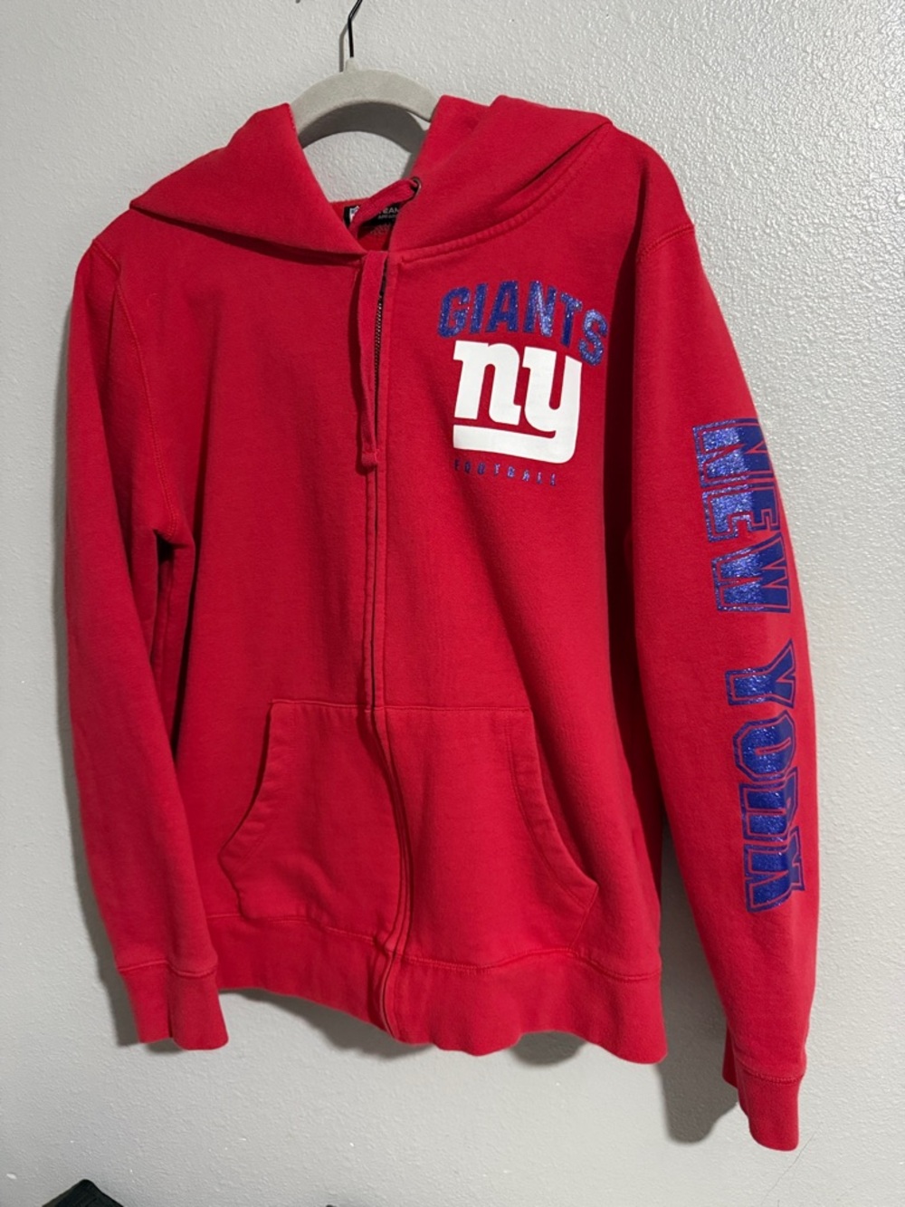 NFL Red  Full-Zip Giants Hoodie with Blue Sleeve Graphics